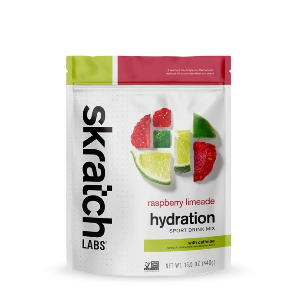 Hydration sports drink mix pouch, raspberry limeade, with caffeine, 15.5 oz