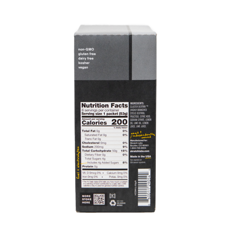 Back of super high-carb sport drink mix pouch with Nutrition Facts panel