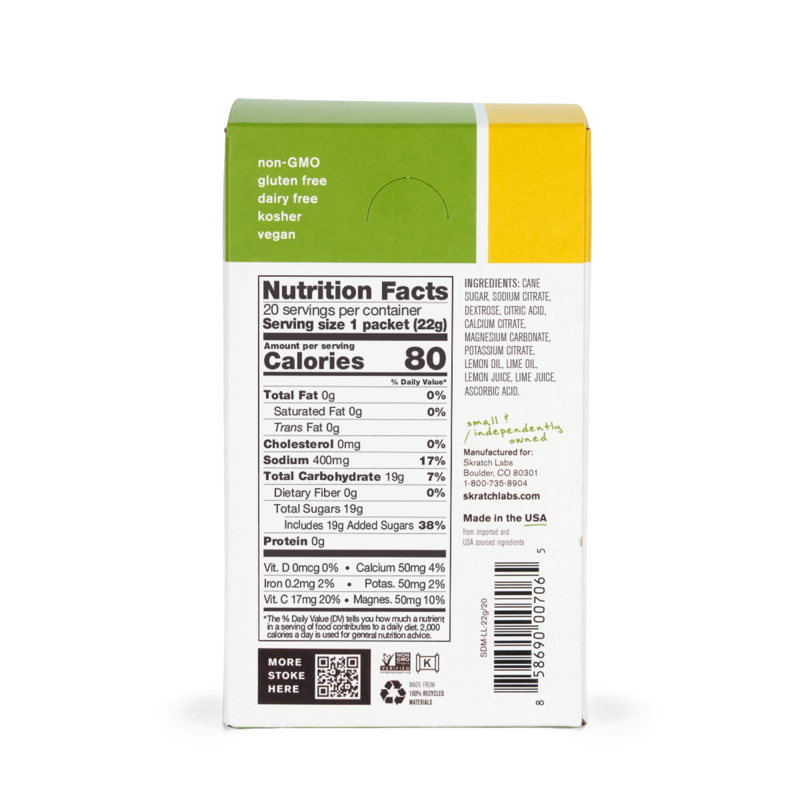 Skratch Labs hydration sports drink mix pouch back with Nutrition Facts panel