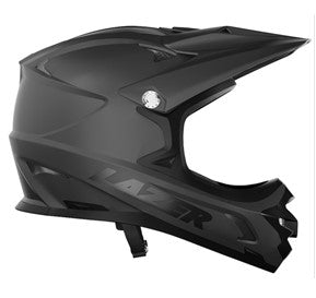 Side view motorcycle helmet in dark matte finish with ventilation cutouts