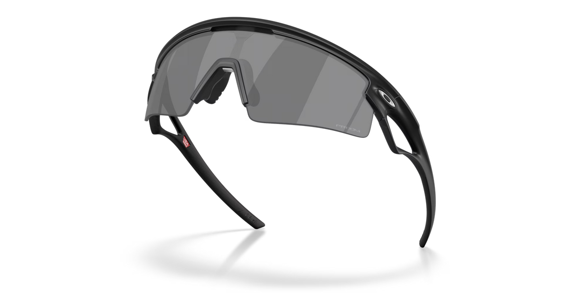 Sports sunglasses with matte black frame and gray mirrored lenses