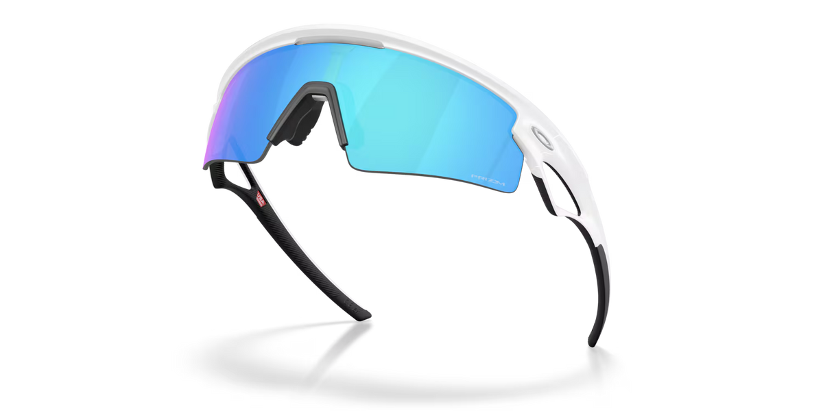 Sports sunglasses with matte black frame and blue mirrored lenses