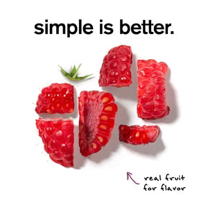 Raspberry super high-carb drink mix label, "simple is better" with real fruit flavor