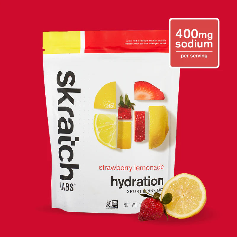 Skratch Labs hydration sports drink mix pouch, strawberry lemonade, 400mg sodium