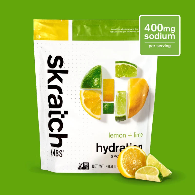 Skratch Labs hydration sports drink mix pouch, lemon + lime, 400mg sodium