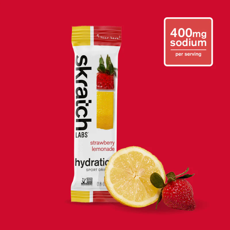 Skratch Labs hydration sports drink mix pouch, strawberry lemonade, 400mg sodium